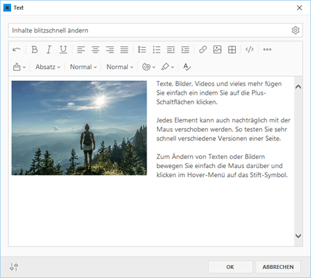 Texte im integrierten Editor einfach bearbeiten