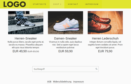 Onlineshop - Moderne Darstellung