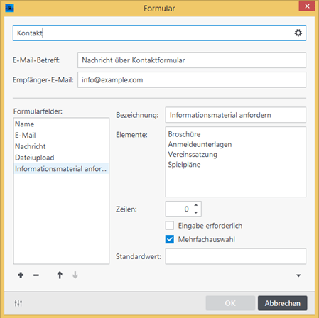 Vereinshomepage - Formular