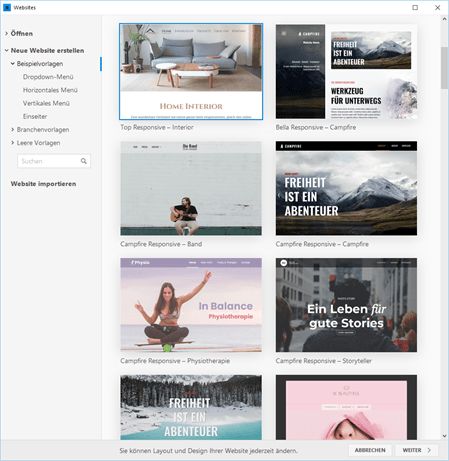 Website erstellen - Layout wählen